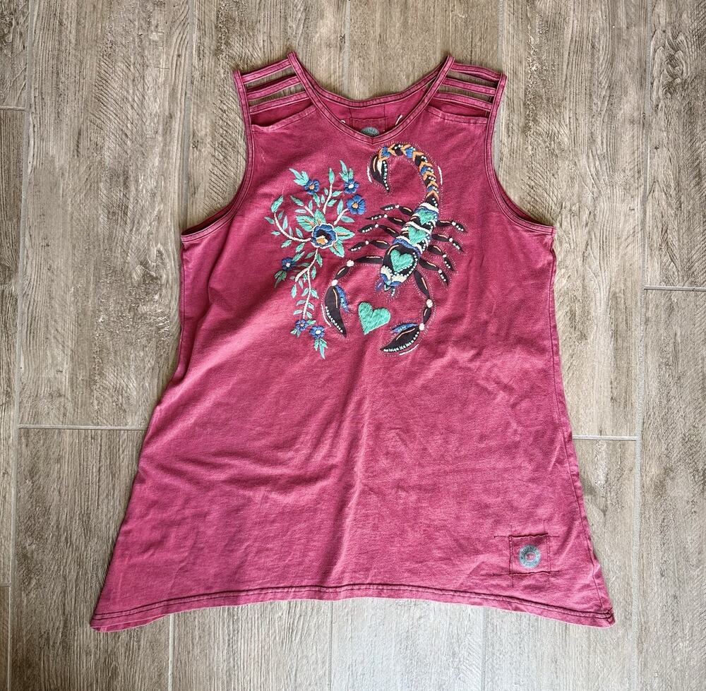 Double D Ranch Cowgirl Bandit Scorpion Embroidered Tank Top Womens M Western